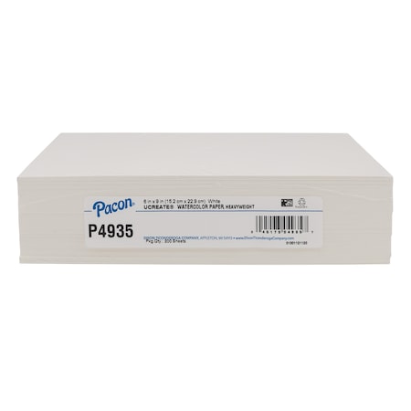 Ucreate Watercolor Paper, White, 90 lb., 6in x 9in, PK200 P4935